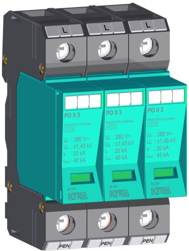 KIWA túlfeszültség levezető PO II 3 280 V túlfeszültség levezető 20kA T2 (C) cikkszám:  82.003