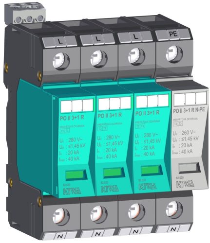 KIWA túlfeszültség levezető PO II 3+1 R 280V túlfeszültség levezető távjelzős 20kA T2 (C) cikkszám:  82.020