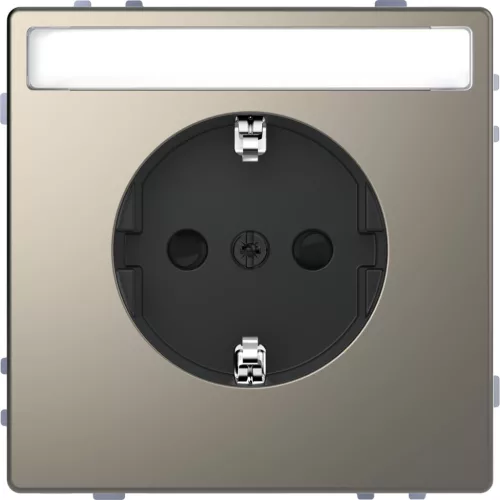 MERTEN 2P+F csatlakozóaljzat, biztonsági zsaluval, feliratozható, rugós, 16A, System-D, nikkel