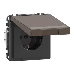   MERTEN 2P+F csatlakozóaljzat, biztonsági zsaluval, feliratozható csapófedéllel, rugós, 16A, System-D, mokka