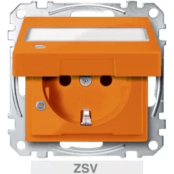   MERTEN 2P+F csatlakozóaljzat, biztonsági zsaluval, felirat.csapófedéllel, jelzőfényes, rugós, 16A, System-M, narancs