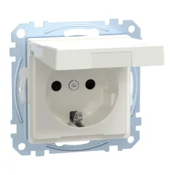   MERTEN 2P+F csatlakozóaljzat, biztonsági zsaluval, csapófedéllel, rugós, 16A, IP44, System-M, polárfehér