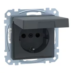   MERTEN 2P+F csatlakozóaljzat, biztonsági zsaluval, csapófedéllel, rugós, 16A, IP44, System-M, antracit