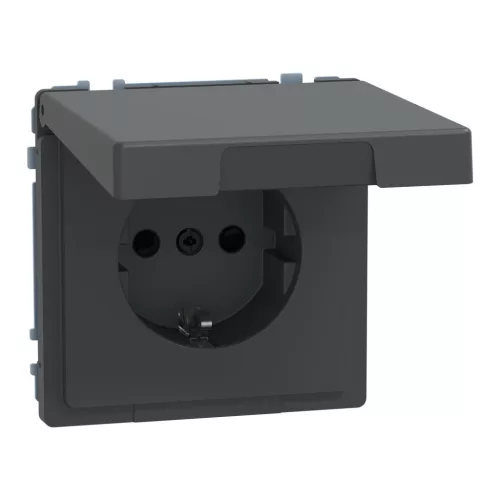 MERTEN 2P+F csatlakozóaljzat, biztonsági zsaluval, csapófedéllel, rugós, 16A, IP44, System-D, antracit