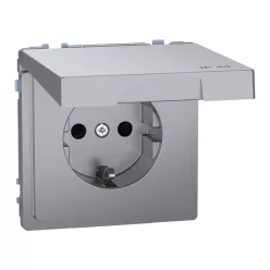   MERTEN 2P+F csatlakozóaljzat, biztonsági zsaluval, csapófedéllel, rugós, 16A, IP44, System-D, acél