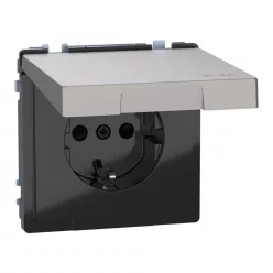   MERTEN 2P+F csatlakozóaljzat, biztonsági zsaluval, csapófedéllel, rugós, 16A, IP44, System-D, nikkel