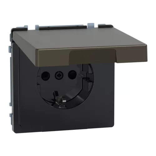 MERTEN 2P+F csatlakozóaljzat, biztonsági zsaluval, csapófedéllel, rugós, 16A, IP44, System-D, mokka