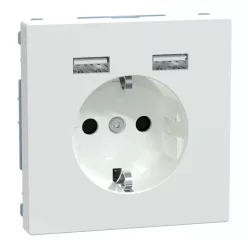  MERTEN 2P+F aljzat, biztonsági zsaluval, A+A USB töltővel, rugós, 16A / 2.4A, System-D, lótuszfehér