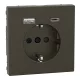 MERTEN 2P+F aljzat, biztonsági zsaluval, A+C USB töltővel, rugós, 16A / 3A, System-D, mokka