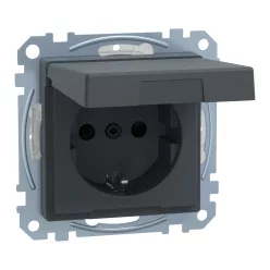   MERTEN 2P+F csatlakozóaljzat, biztonsági zsaluval, csapófedéllel, csavaros, 16A, IP44, System-M, antracit
