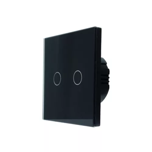 SmartWise T62 UNI Wi-Fi + eWeLink-Remote, univerzális bekötésű, 2 áramkörös, okos érintőkapcsoló, fekete üveg előlappal