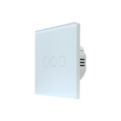   SmartWise T63 UNI Wi-Fi + eWeLink-Remote, univerzális bekötésű, 3 áramkörös, okos érintőkapcsoló, fehér üveg előlappal