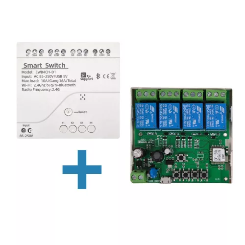 SmartWise 85V-250V AC négy áramkörös, Wi-Fi+Bluetooth NO/NC okosrelé
