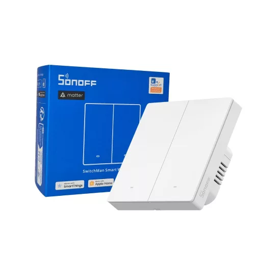 Sonoff SwitchMan M5 Wi-Fi / Matter 2 áramkörös, okos villanykapcsoló, fehér (M5-2C-86W)