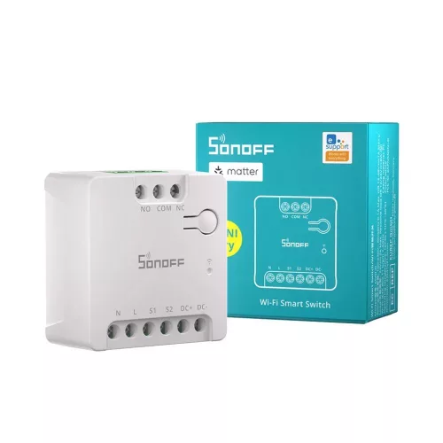 Sonoff MINI-D Wi-Fi + eWeLink-Remote, Matter kompatibilis, okos mini relémodul, feszültségmentes kimenettel