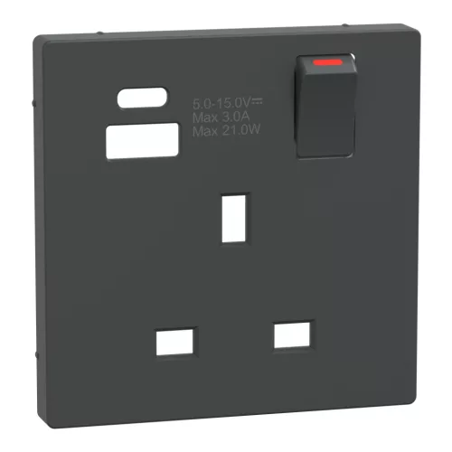 MERTEN Fedlap, USB töltős, kapcsolható brit csatlakozóaljzathoz, System-D, antracit