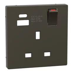   MERTEN Fedlap, USB töltős, kapcsolható brit csatlakozóaljzathoz, System-D, mokka