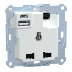   MERTEN Multistandard 2P+F aljzat, biztonsági zsaluval, A+C USB töltővel, kapcsolóval, csavaros, 13A / 3A