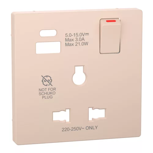 MERTEN Fedlap, USB töltős, kapcsolható multistandard csatlakozóaljzathoz, System-D, szahara