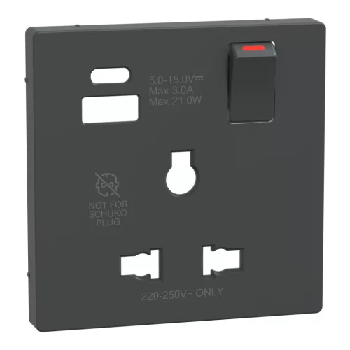 MERTEN Fedlap, USB töltős, kapcsolható multistandard csatlakozóaljzathoz, System-D, antracit