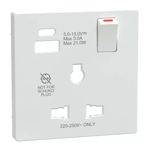 MERTEN Fedlap, USB töltős, kapcsolható multistandard csatlakozóaljzathoz, System-D, lótuszfehér