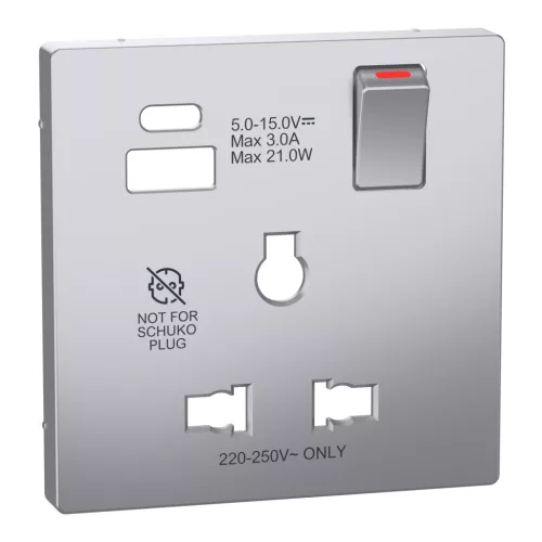 MERTEN Fedlap, USB töltős, kapcsolható multistandard csatlakozóaljzathoz, System-D, acél