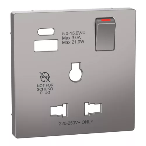 MERTEN Fedlap, USB töltős, kapcsolható multistandard csatlakozóaljzathoz, System-D, nikkel