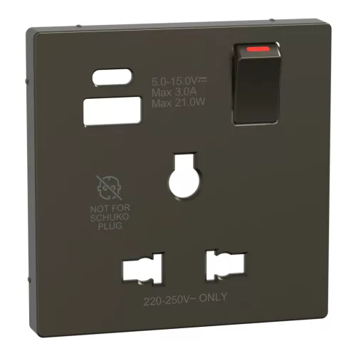 MERTEN Fedlap, USB töltős, kapcsolható multistandard csatlakozóaljzathoz, System-D, mokka