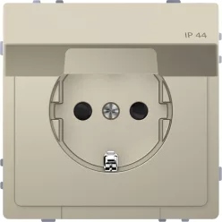   MERTEN 2P+F csatlakozóaljzat, biztonsági zsaluval, csapófedéllel, rugós, 16A, IP44, System-D, szahara