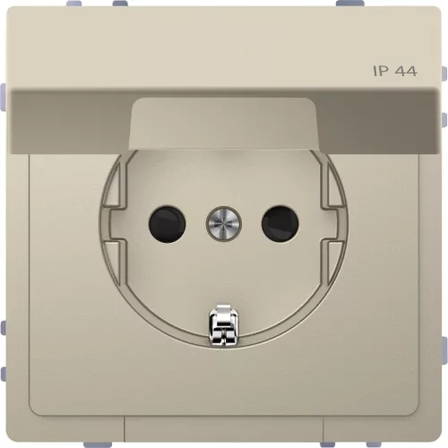 MERTEN 2P+F csatlakozóaljzat, biztonsági zsaluval, csapófedéllel, rugós, 16A, IP44, System-D, szahara