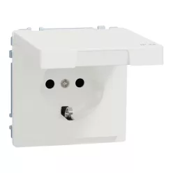   MERTEN 2P+F csatlakozóaljzat, biztonsági zsaluval, csapófedéllel, rugós, 16A, IP44, System-D, mattfehér