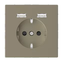   MERTEN 2P+F aljzat, biztonsági zsaluval, A+A USB töltővel, rugós, 16A / 2.4A, System-D, szahara