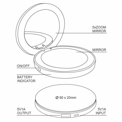 LED Újratölthető tükör + powerbank - ML01R