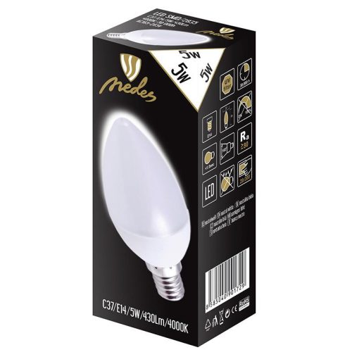 LED izzó 5W - C37 / E14 / SMD / 4000K - ZLS722