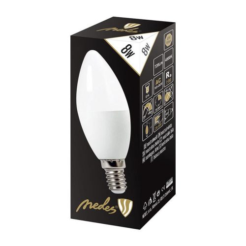 LED izzó 8W - C37 / E14 / SMD / 4000K - ZLS724