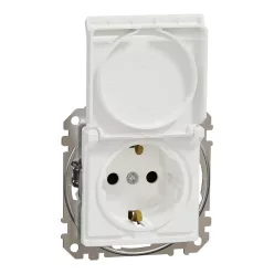   Schneider SEDNA 2p+f csatlakozóaljzat biztonsági zsaluval, csapófedeles, csavaros bekötés, 16A, fehér