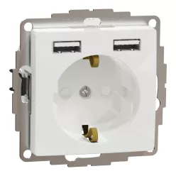   Schneider SEDNA 2p+f csatlakozóaljzat, BZS, kettős USB töltővel, rugós, 16A/2.4A, fehér