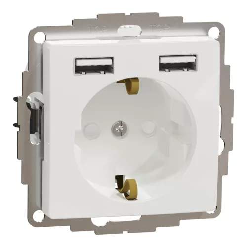 Schneider SEDNA 2p+f csatlakozóaljzat, BZS, kettős USB töltővel, rugós, 16A/2.4A, fehér
