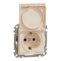   Schneider SEDNA 2p+f csatlakozóaljzat biztonsági zsaluval, csapófedeles, csavaros bekötés, 16A, bézs