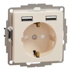   Schneider SEDNA 2p+f csatlakozóaljzat, BZS, kettős USB töltővel, rugós, 16A/2.4A, bézs