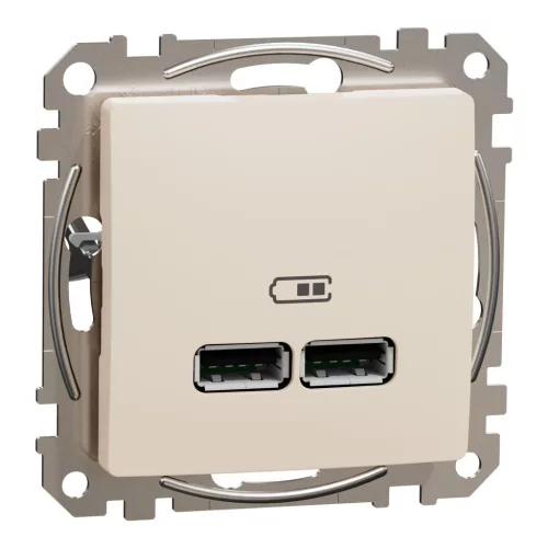 Schneider SEDNA Dupla USB töltő, A+A, 2.1A, bézs