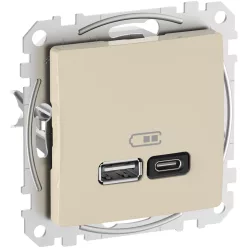 Schneider SEDNA Dupla USB gyorstöltő, A+C, 45W, bézs