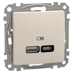 Schneider SEDNA Dupla USB töltő, A+C, 21W, bézs