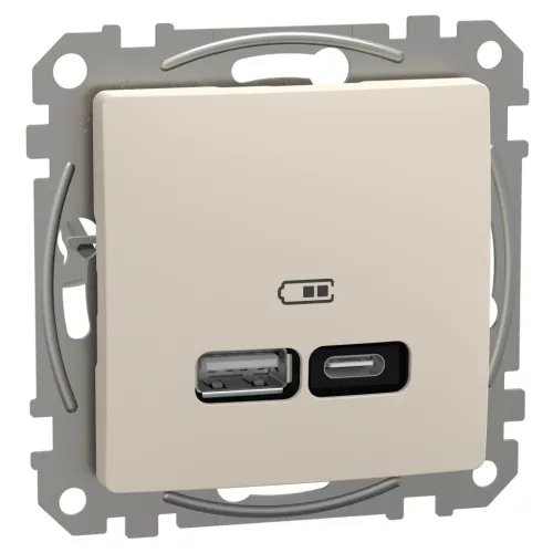 Schneider SEDNA Dupla USB töltő, A+C, 21W, bézs