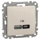 Schneider SEDNA Dupla USB töltő, A+C, 21W, bézs
