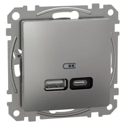 Schneider SEDNA Dupla USB töltő, A+C, 21W, alumínium