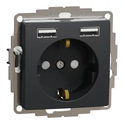   Schneider SEDNA 2p+f csatlakozóaljzat, BZS, kettős USB töltővel, rugós, 16A/2.4A, antracit