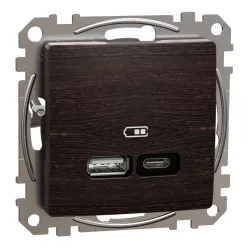 Schneider SEDNA Dupla USB töltő, A+C, 21W, wenge