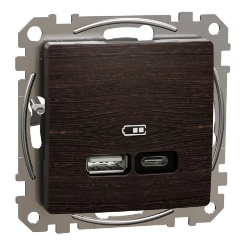 Schneider SEDNA Dupla USB töltő, A+C, 21W, wenge