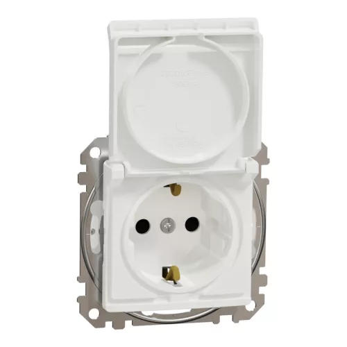 Schneider SEDNA 2p+f csatlakozóaljzat biztonsági zsaluval, csapófedeles, csavaros bekötés, 16A, IP44, fehér